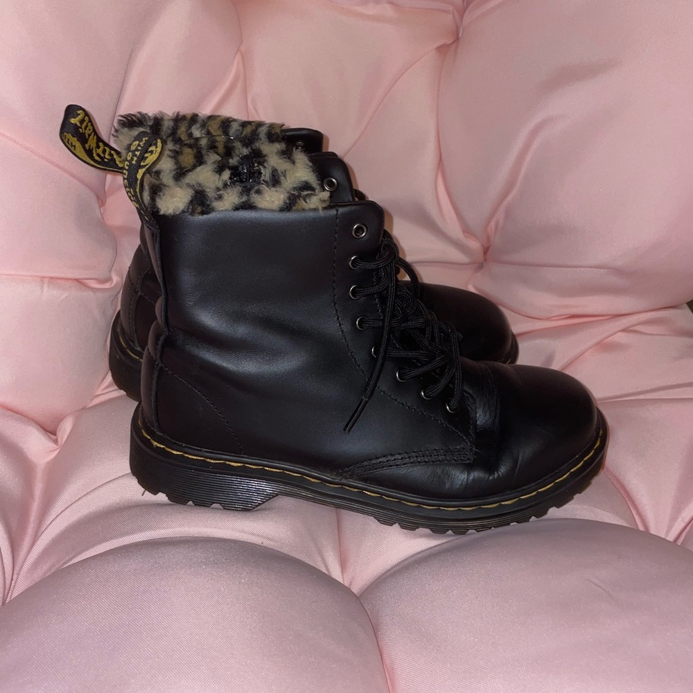 Dr. Martens Black Leather Boots with Leopard Print
